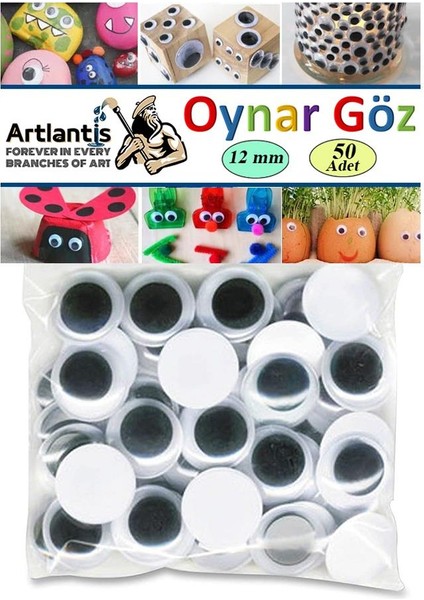 Oynar Göz Siyah 12 mm 50 Li 1 Paket Oynayan Göz 12MM Hobi Tasarım Anasınıfı Kreş Etkinlik Elişi