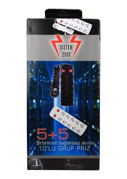 Sistem 5+5 Birbirinden Bağımsız Akımlı Anahtarlı Grup Priz 3 Metre
