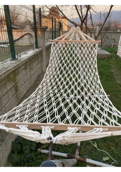 Tek Kişilik Çift Kat Makrome Örgü Pamuk Salıncak Hamak-Bağlama Ipli 90CM x Boy 2 M-200 kg