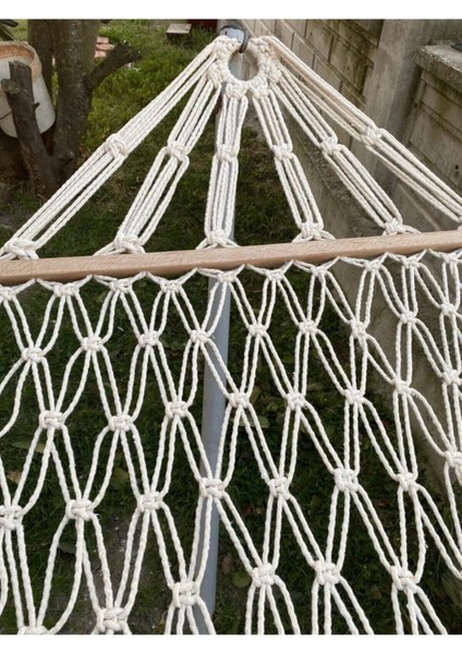 Tek Kişilik Çift Kat Makrome Örgü Pamuk Salıncak Hamak-Bağlama Ipli 90CM x Boy 2 M-200 kg