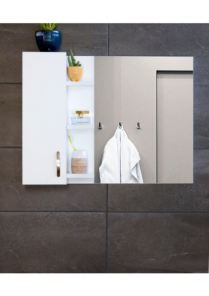 Aynalı Raflı Banyo Dolabı Mdf 80 cm Üst Modül Mat Beyaz fiyatları