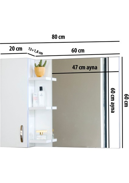 Aynalı Raflı Banyo Dolabı Mdf 80 cm Üst Modül Mat Beyaz indirimleri