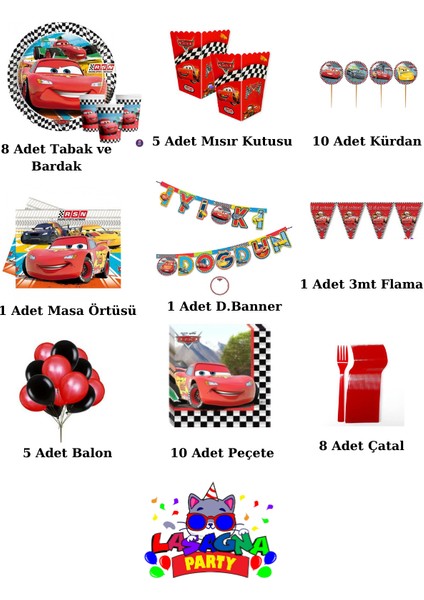 Cars Arabalar 8 Kişilik Süpriz Hediye Kutulu Ekonomik Doğum Günü Parti Malzemeleri Seti fiyatları