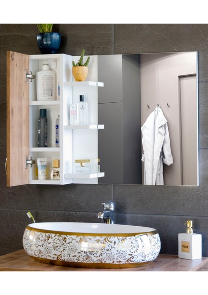 Aynalı Raflı Banyo Dolabı 80 cm Üst Modül fırsatları