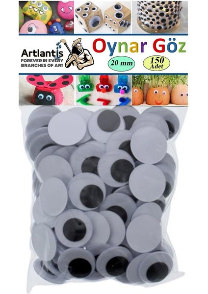 Oynar Göz Siyah 20 mm 150 Li 1 Paket Oynayan Göz 20MM Hobi Tasarım Anasınıfı Kreş Etkinlik Elişi