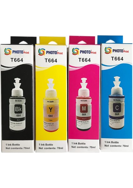 Epson 664 T6641 L355 Uyumlu 4 Renk Ithal Muadil Mürekkep Seti 4 x 70 ml