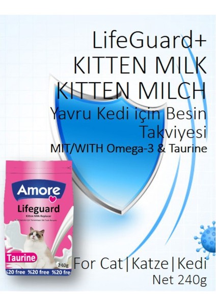 Kedi Süt Tozu Lifeguard 240GR, Biberon, Kril ve Kalamarlı Ödül Sticks 4 Adet 3lü