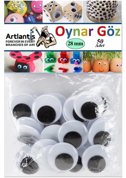 Oynar Göz Siyah 28 mm 50 Li 1 Paket Oynayan Göz 28MM Hobi Tasarım Anasınıfı Kreş Etkinlik Elişi