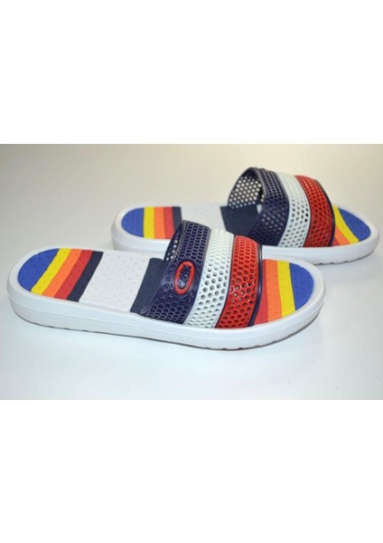 Kadın 36-40 Numara Kaymaz Yumuşak Masaj Tabanlı Lacivert Beyaz Kırmızı Şeritli Eva Terlik