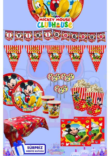 Mickey Mouse 16 Kişilik Süpriz Hediye Kutulu Doğum Günü Parti Malzeleri Seti