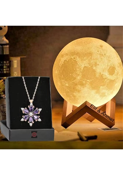 Dekoratif Ayaklı Ay Tasarımlı Gece Lambası 12CM-KOLYE Hediyeli