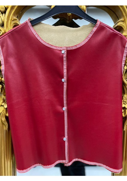 Kadın Kırmızı Deri Yelek