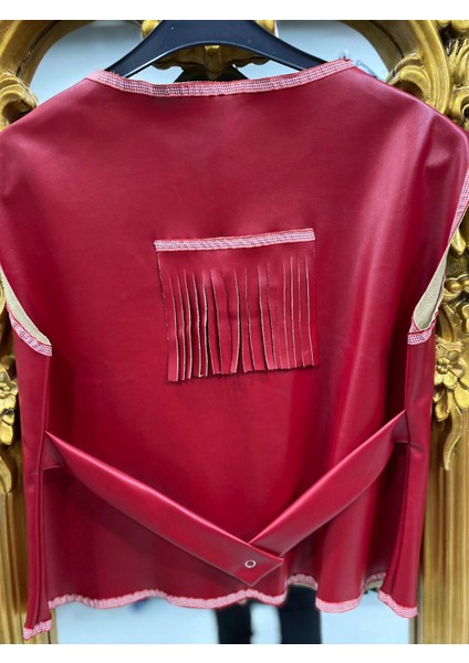 Kadın Kırmızı Deri Yelek modelleri