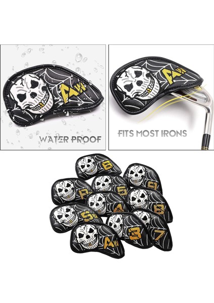 10PC Golf Demir Head -Incovers Kafatası Deseni Su Geçirmez Kulüp Kapakları 16X16X9CM (Yurt Dışından) fırsatları