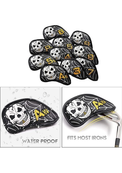 10PC Golf Demir Head -Incovers Kafatası Deseni Su Geçirmez Kulüp Kapakları 16X16X9CM (Yurt Dışından) indirimleri