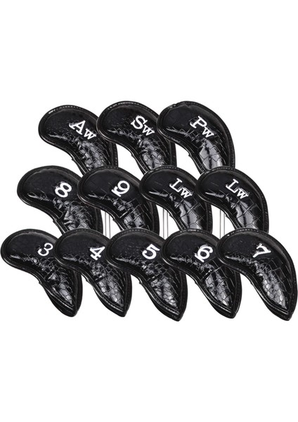 12X Pu Golf Demir Kafa Kapağı Golf Headkovers Golf Kulübü Baş Koruyucu Siyah (Yurt Dışından)