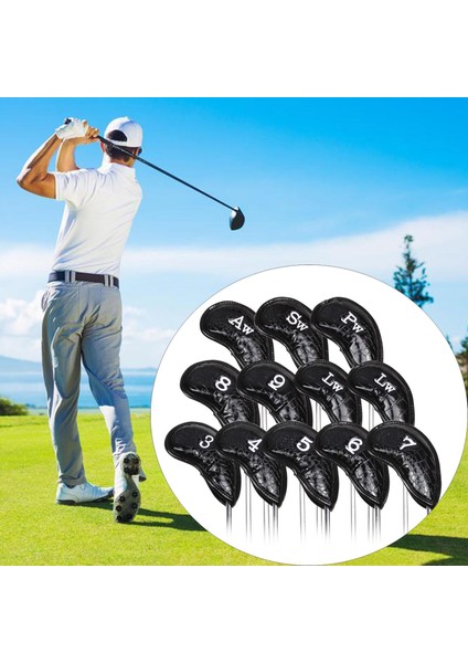 12X Pu Golf Demir Kafa Kapağı Golf Headkovers Golf Kulübü Baş Koruyucu Siyah (Yurt Dışından) fiyatları