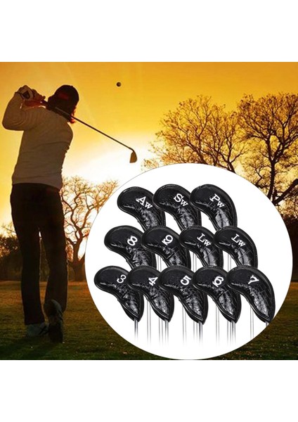 12X Pu Golf Demir Kafa Kapağı Golf Headkovers Golf Kulübü Baş Koruyucu Siyah (Yurt Dışından) fırsatları
