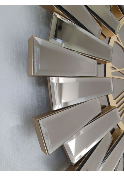 Güneş Twins Golden Jet Bronze Model Altın Bronz Renk 70 Cm Dekoratif Aynalı Duvar Saati