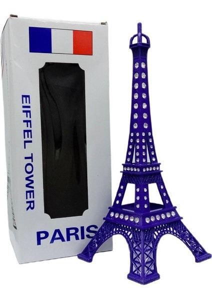 Metal Paris Eyfel Kulesi Mor Kristal Taşlı 25CM