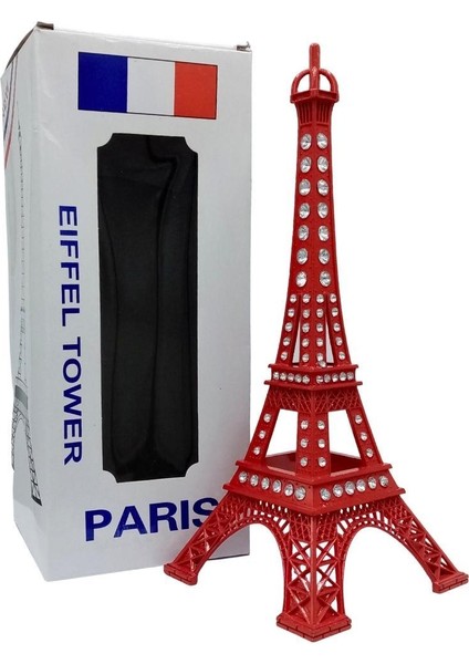 Metal Paris Eyfel Kulesi Kırmızı Kristal Taşlı 25CM
