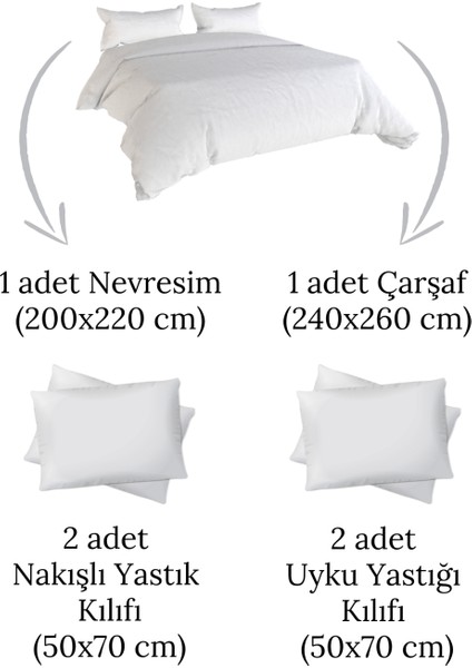 6 Parça 3D Papatya Desenli Nakışlı Çift Kişilik Pamuklu Nevresim Takımı