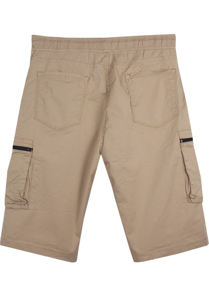 Kargo Cepli Büyük Beden Gabardin Şort Bej modelleri