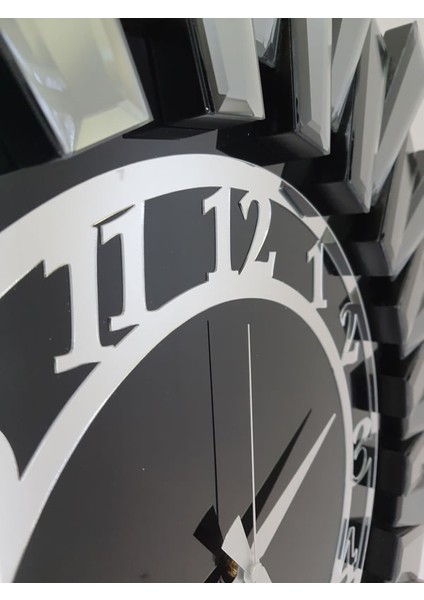 Güneş Twins Smoked Latin Black Model Gümüş Siyah Renk 70 Cm Dekoratif Aynalı Duvar Saati