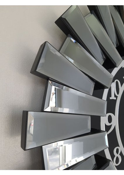 Güneş Twins Smoked Latin Black Model Gümüş Siyah Renk 70 Cm Dekoratif Aynalı Duvar Saati