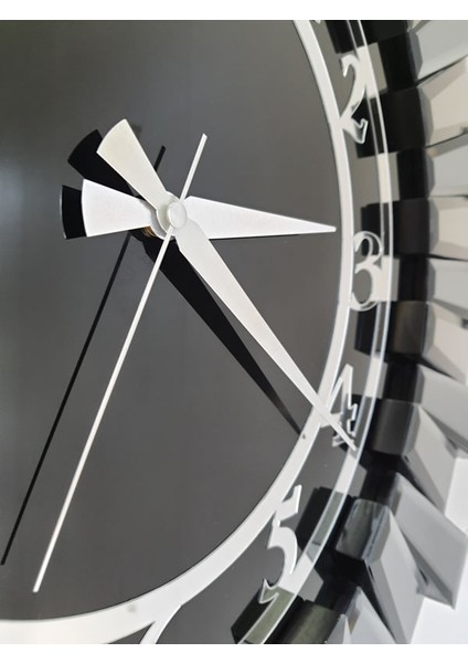 Güneş Twins Smoked Latin Black Model Gümüş Siyah Renk 70 Cm Dekoratif Aynalı Duvar Saati