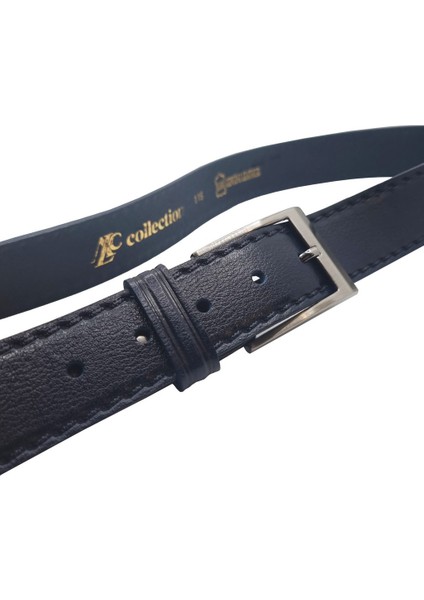 Klasik Lacivert Hakiki Deri, Dikiş Desenli, 3,8 cm Gümüş Tokalı, Erkek Deri Kemer fırsatları