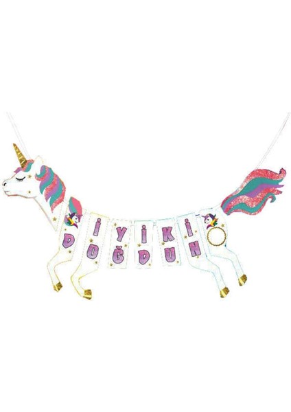 Unicorn Karakterli Boynuzlu At Temalı Iyi Ki Doğdun Yazılı Flama 3D Banner fiyatları