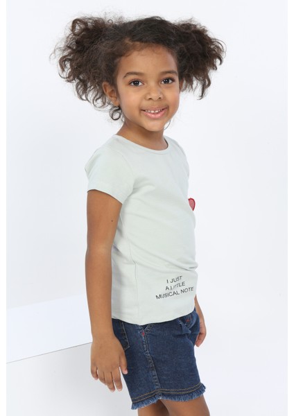 Toontoy Kız Bebek Göğsü Nota Nakışlı Yazı Baskılı Tişört