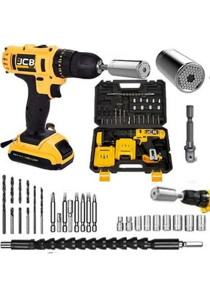 Projcb Plus X-Torq 58 V 8 Ah + 27 Pcs +7-19 Soket Çift Akülü Metal Şanzımanlı Şarjlı Matkap