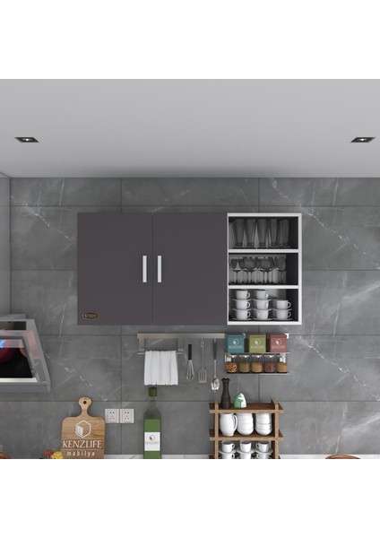 Kenzlife hazır mutfak fulvus22 gri 060*120*22 mutfak banyo dolabı kapaklı raflı modelleri