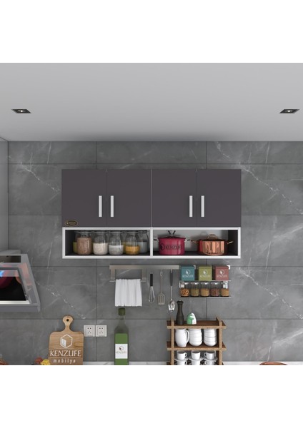 Kenzlife hazır mutfak vesper gri 060*120*22 mutfak banyo dolabı kapaklı raflı