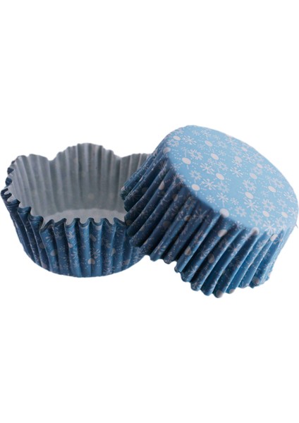 Cupcake Kalıbı Pet Kapsül Kar Desenli Mavi Dalgalı Kek Kalıbı 65X38 mm (100 Adet)