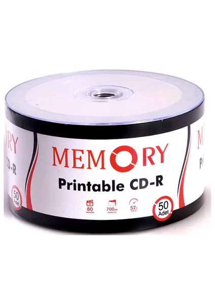 MEMORY Printable Cd-r 700mb 52x 80 Dk 50 Adet Cdm001