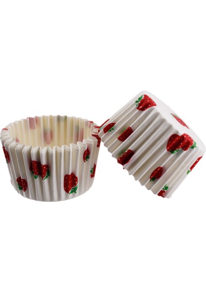 Cupcake Kalıbı Pet Kapsül Kek Kalıbı 48X34 mm (100 Adet) Çilek Desenli