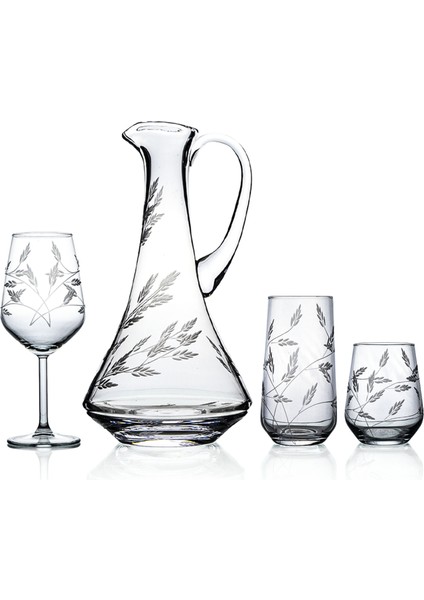 Kazaan 37 Parça 12 Kişilik Bardak Çeyiz Seti Dik Karaflı Sürgün Desenli