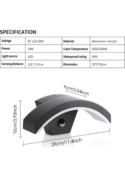 Dış Mekan LED Duvar Lambası Pır Hareket Sensörü Su Geçirmez Duvar Işığı Bahçe Sundurma Avlu Koridor 24W 220V Alüminyum Lamba Gövdesi (Yurt Dışından)