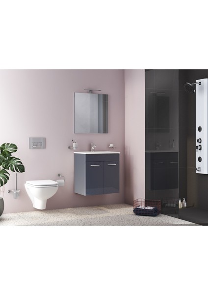 Ardea 67072 Banyo Dolabı Seti Kapaklı 60 cm Parlak Antrasit