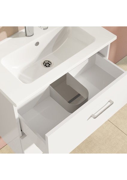 Ardea 67088 Banyo Dolabı Seti Çekmeceli, 70 cm, Parlak Beyaz