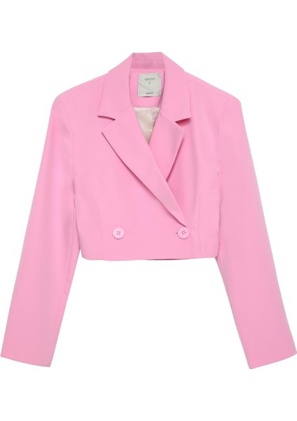 Kruvaze Crop Blazer Ceket Pembe