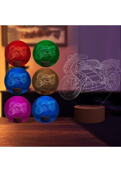 Motorsiklet LED Lamba Ahşap Taban 7 Farklı Işık Renkli fiyatları