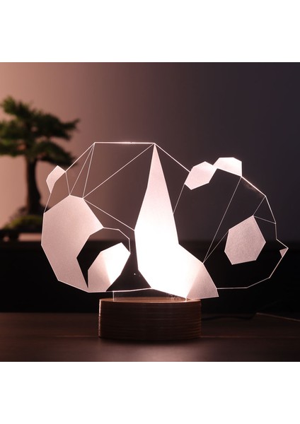 Panda Figürlü Dekoratif Hediye Led Masa Lambası | 7 Işık Rengi | Ahşap Taban