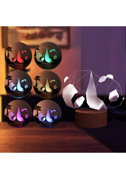 Panda Figürlü Dekoratif Hediye Led Masa Lambası | 7 Işık Rengi | Ahşap Taban fiyatları