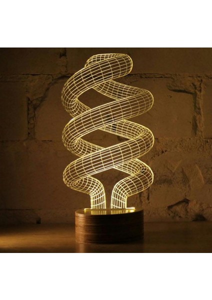 İllüzyon (Spiral) Figürlü Dekoratif Hediye Led Masa Lambası | 7 Işık Rengi | Ahşap Taban