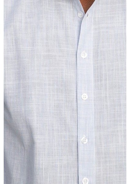 Slim Fit Uzun Kol Çizgili Yaka Içi Biyeli Ketenli Erkek Gömlek