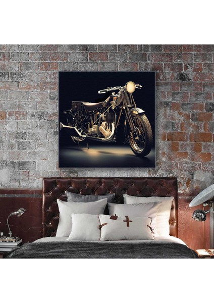 Gold Detaylı Klasik Motorsiklet Motorcycle Kanvas Tablo